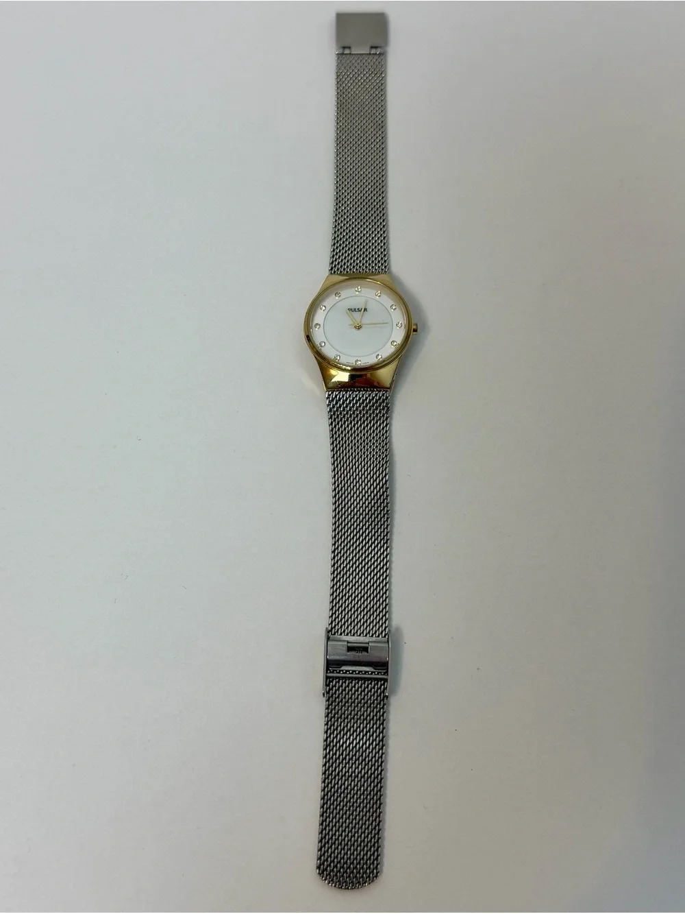 Pulsar Ladies Watch with Gold Plated Case and Stainless Steel Milanese Mesh Band